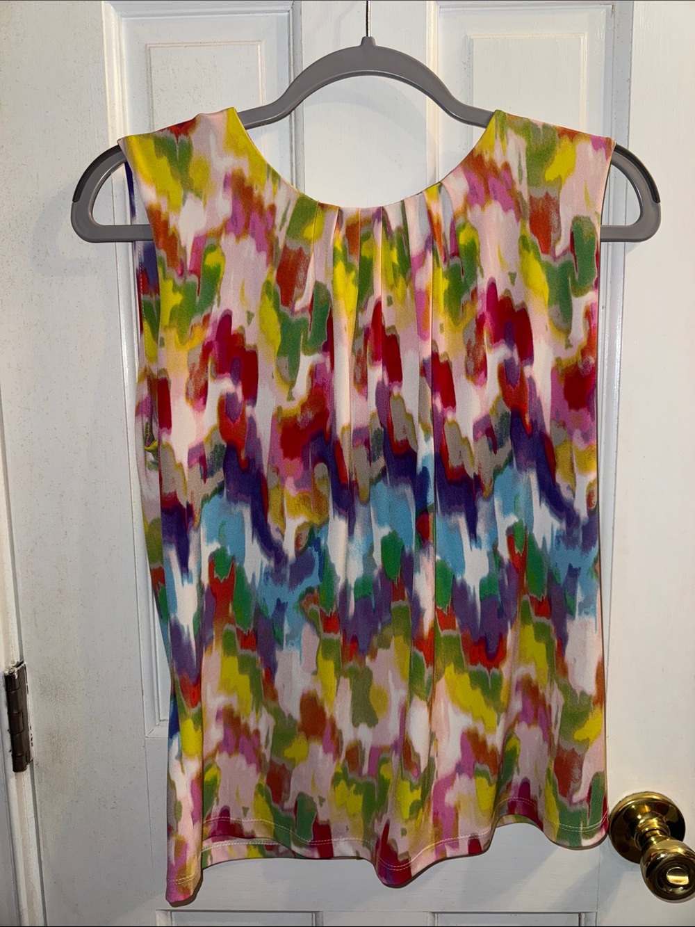 Calvin Klein Multicolor Watercolor Pleat-Neck Sleeveless Top